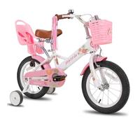 STITCH Little Daisy 14 Inch Kids Bike for 3-5 Years Girls with Stabilisers & Doll Seat, 14 Inch Princess Girls Bike with Basket & Streamers,White