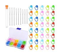 Stitch Markers, 120Pcs 10 Color Crochet Stitch Markers with 9 Big Eye Sewing Needles, Comes with Plastic Storage Box for DIY Projects