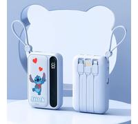 Stitch Smart Digital Display Ultra-Thin Mini Portable Large Capacity Power Bank, 10000mAh Multiple U port outputs, built-in cable/plug, power display