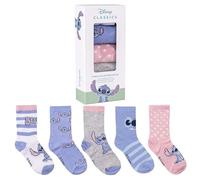Stitch Socks Pack - Blue, Pink and White - 5 Pairs - UK Size 2.5 to 5 - Long Socks Made of Cotton, Polyester and Elastane - Original Product Designed in Spain