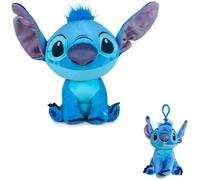 Stitch Soft Toy with Sound 32 cm + Plush Keyring, Angel, Lilo & Stitch, Backpack Pendant
