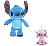 Stitch Soft Toy with Sound 32 cm + Plush Keyring, Angel, Lilo & Stitch, Backpack Pendant