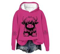 Stitch Sweatshirt for Girls Long Sleeve Hooded Baby Girl Jumpers Highland Cow Print Girls Christmas Pullover Basic Casual Loose Girl Tops