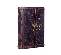 Stitched and Embossed Leather Journal with Clasp | 125 Unlined Recycled Paper Pages | 16cm x 11cm | Handmade, Fair Trade & Eco Friendly | Leather Bound Journal Alternative For Men and Women