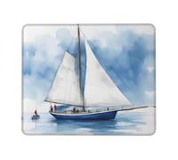 Stitched Edges Mouse Pad, Blue Sailboat 1 Print Mousepads Professional Desk Pad 25X30cm for Laptop Typing Office
