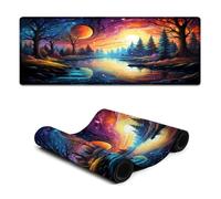 Stitched Edges Mouse Pad Colorful Landscape Under The Planet Washable Mouse Mat 30x80cm Large Desk Pad Non-Slip Rubber Base Comfortable Office Supplies