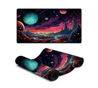Stitched Edges Mouse Pad Colorful Neon Planet Landscape Washable Mouse Mat 40X75cm Large Desk Pad Non-Slip Rubber Base Comfortable Office Supplies