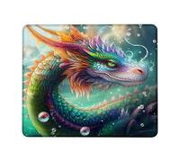 Stitched Edges Mouse Pad, Dragon Underwater Bubbles Cool Animal Head Mystic Mousepads Durable Desk Pad 25X30cm for Studying Typing Office