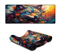 Stitched Edges Mouse Pad Fantasy Colorful Art Wolf Computer Keyboard Mouse Mat 30x80cm Desk Pad for Computer And Laptop Home Office Gaming