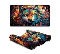 Stitched Edges Mouse Pad Fantasy Colorful Art Wolf Computer Keyboard Mouse Mat 40X75cm Large Desk Pad for Office Gaming Laptop Women Kids