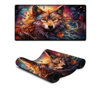 Stitched Edges Mouse Pad Fantasy Wolf Painting Computer Keyboard Mouse Mat 30x60cm Desk Pad for Computer And Laptop Home Office Gaming