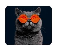 Stitched Edges Mouse Pad Square with Stitched Edge, Cool Cat Wearing Orange Round Glasses Mousepads Desk Mats 25x30cm for Typing,PC,Computer