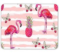 Stitched Edges Mouse Pad Watercolor Flamingos and Pineapple and Butterflies Gaming Mousepad Desk Pad 25x30cm for PC,Work,Home