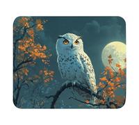 Stitched Edges Mouse Pad, Wise Owl Perched On A Branch In A Moonlit Trees, Spill-Resistant Gaming Mousepad, Desk Pad, 25X30cm, Typing, PC, Gamer