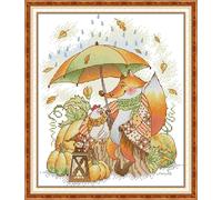 Stitchhaven 14CT Cute Animal Counted Cross Stitch Kit for Beginners, Unprinted Complete DIY Embroidery Set with Pattern & Tools, Premium Aida Cloth & Threads (Autumn Gathering)