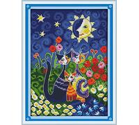 Stitchhaven 14CT Cute Cat Counted Cross Stitch Kit for Beginners, Unprinted Complete DIY Embroidery Set with Pattern & Tools, Premium Aida Cloth & Threads (The Cat Under The Sun (1))