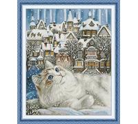 Stitchhaven 14CT Cute Cat Counted Cross Stitch Kit for Beginners, Unprinted Complete DIY Embroidery Set with Pattern & Tools, Premium Aida Cloth & Threads (City of Cats)