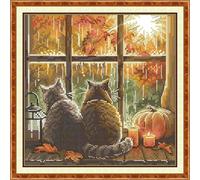 Stitchhaven 14CT Cute Cat Counted Cross Stitch Kit for Beginners, Unprinted Complete DIY Embroidery Set with Pattern & Tools, Premium Aida Cloth & Threads (The cat on The windowsill)