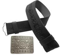 STITCHIFY Traditional Scottish Leather Kilt Belt and Celtic Serpent Buckle (Celtic Embossed/Serpent Buckle Black Set, XL)