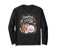 Stitching My Way Through Life Craft Cottagecore Floral Long Sleeve T-Shirt