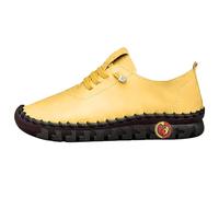 Stitching Single Shoes Comfortable Flat Tie Mum Shoes Wide Fat Feet Bottom Soft Sole Soft Casual Women Shoes Flat Women's Shoes Yellow Pumps, Light yellow, 9 UK