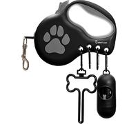 StitchLeash Award-Winning Retractable Dog Leash for Small and Medium Dogs (Max 55 lbs), Clip & Go System with Reflective Tape and Ergonomic Handle, Includes Clips, Poop Bag Holder and Dispenser, Black