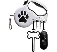 StitchLeash Award-Winning Retractable Dog Leash for Small and Medium Dogs (Max 55 lbs), Clip & Go System with Reflective Tape and Ergonomic Handle, Includes Clips, Poop Bag Holder and Dispenser, White