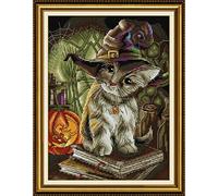 Stitchmelody 14CT Counted Cross Stitch Kits,DMC Unprinted Pattern Embroidery Set Needlework-Cat Magician 9.8''×12.6''