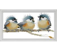 Stitchmelody 14CT Counted Cross Stitch Kits,DMC Unprinted Pattern Embroidery Set Needlework-Three Birds 9.8''×5.5''