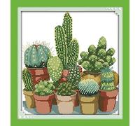 Stitchmelody 14CT Counted Cross Stitch Kits,Unprinted Pattern Embroidery Set,DMC Threads-Cactuses 34cm×35cm