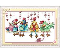 Stitchmelody Stamped Cross Stitch Kits,11CT Printed Pattern Embroidery Kit DIY Home Decor-Four Knitting Chicken 52cm×35cm