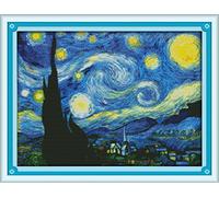 Stitchmelody Stamped Cross Stitch Kits,11CT Printed Pattern on Canvas,DMC Threads Needlework Embroidery Set-The Starry Night 23.2''×17.7''