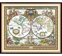 Stitchmelody Stamped Cross Stitch Kits,11CT Printed Sewing Pattern Embroidery Set-Ancient World Map 25.5''X21.2''