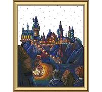 Stitchmelody Stamped Cross Stitch Kits for Adults,11CT Printed Pattern for Beginners, DMC Threads Embroidery Kit-Magic Castle 17.3''X20.8''