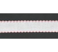 Stitchtastic 1 Metre White Aida Band 2.5cm/1 Inch White With a Pink Scalloped Edging