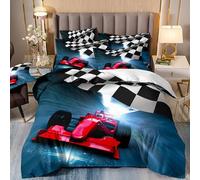 STITCY Formula car Bedding Set, 3D printing F1 Duvet Cover Soft Microfibre Quilt Cover with Pillowcases and Zipper Closure for Home (Style 1,Double(200x200 cm))
