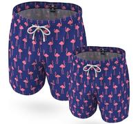 Stivali Father Son Matching Swim Trunks - Modern Swimming Trunk Set - Daddy Son Bathing Suits, Blue - Flamingo, XL