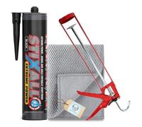 Stixall Extreme Power Sealant And Adhesive Black 290ml, Pro Dec Skeleton Caulking Gun & Microfibre Cloth - Black Silicone Sealer Waterproof, Floor and Sealer, CT1 Adhesive, Outdoor Sealant