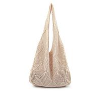 Stizimn Crochet Mesh Beach Tote Shoulder Handbags Hobo Summer Aesthetic Women's Bag, Beige, L