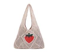 Stizimn Crochet Mesh Beach Tote Shoulder Handbags Hobo Summer Aesthetic Women's Bag, Beige-strawberry, 10 x 14 x 25 inches