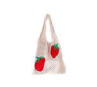 Stizimn Cute Strawberry Pattern Tote Bag Crochet Tote Bag Shoulder Bag Handbags Knitting Bag Aesthetic Handmade Weaving, White