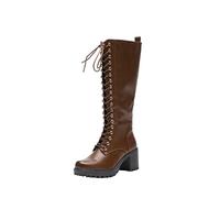 STK TOP STAKA Women's Knee High Boots Lace Up Zip Fastening Long Boots Block Heel Platform Fashion Casual Winter Boots Calf Military Combat Size 3-7.5 UK