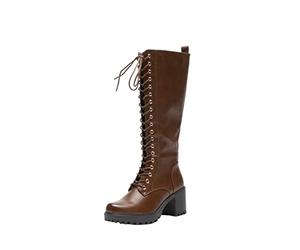 STK TOP STAKA Women's Knee High Boots Lace Up Zip Fastening Long Boots Block Heel Platform Fashion Casual Winter Boots Calf Military Combat Size 3-7.5 UK