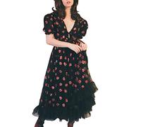 STKOOBQ Long Sleeve Dress Women's Strawberry Sequin Embroidery Mesh Round Neck Tunic Party Dress, black, M
