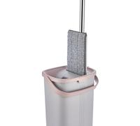 STL 23x18x38.5cm Flat Mop and Bucket Set for Floor Cleaning,Hands Free Flat Floor Mop&Bucket Sets with Wringer,Lightweight Cleaning System with 360 Rotating Head,Wet&Dry Squeeze Floor Mop(Grey/Pink)