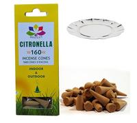 STL Citronella Incense Cones, Natural Mosquito Repellent, Outdoor & Indoor Bug-Free Burner, Fresh Scent Aromatherapy Cone, Non-Backflow Incense - 160 Cones With 1 Holder