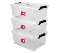 STL Clear Plastic Storage Boxes with Lids, Heavy-Duty Durable Stackable Plastic Storage Containers, Underbed Storage Boxes, Secure Clip-Lock Lid for Home, Office, Kitchen, Toys (3, 19ltr)