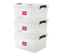STL Clear Plastic Storage Boxes with Lids, Heavy-Duty Durable Stackable Plastic Storage Containers, Underbed Storage Boxes, Secure Clip-Lock Lid for Home, Office, Kitchen, Toys (3, 31ltr)
