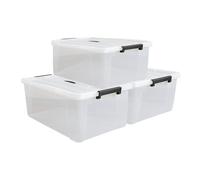 STL Clear Plastic Storage Boxes with Lids, Heavy-Duty Durable Stackable Plastic Storage Containers, Underbed Storage Boxes, Secure Clip-Lock Lid for Home, Office, Kitchen, Toys (3, 85ltr)