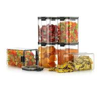 STL Food Storage Containers with Lids, Airtight Plastic Kitchen Storage Containers With Locking Clips, BPA Free, Clear Kitchen Container For Dry Food, Flour (6, Black, 1300ml)